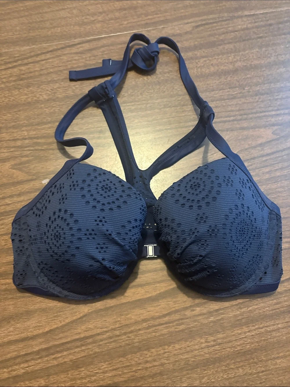 NEW Aerie 36DD Navy Blue Lightly Lined Lace Racerback Underwire Bikini Top